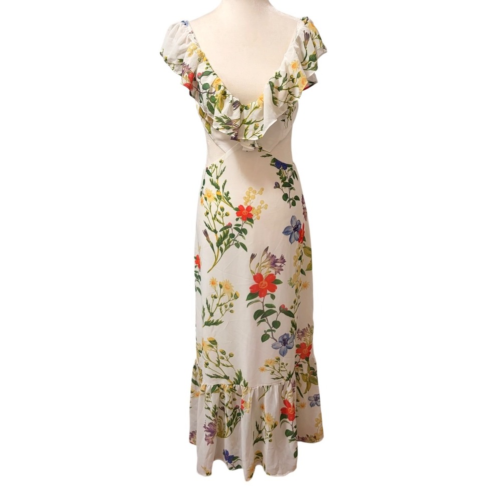 Dynamite Floral Cut-Out Maxi Dress Size XS White Botanical Ruffle Summer Boho - Picture 2 of 10